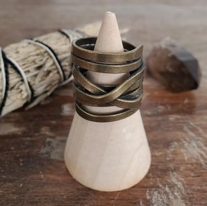 antique gold-tone brass grunge boho hippie cutout wrap chunky strip band ring